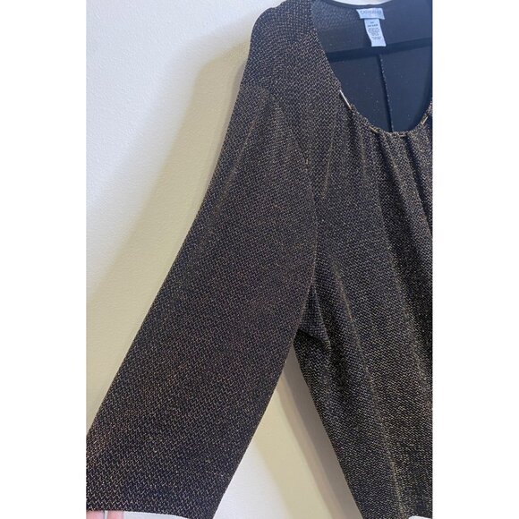 CATHERINES Metallic Black Gold Blouse Top Shimmer Party Holiday Plus 3X 26/28W - Picture 2 of 4